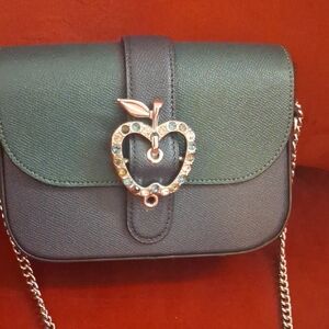 Coach Green Leather Crossbody with Jeweled Apple Accent